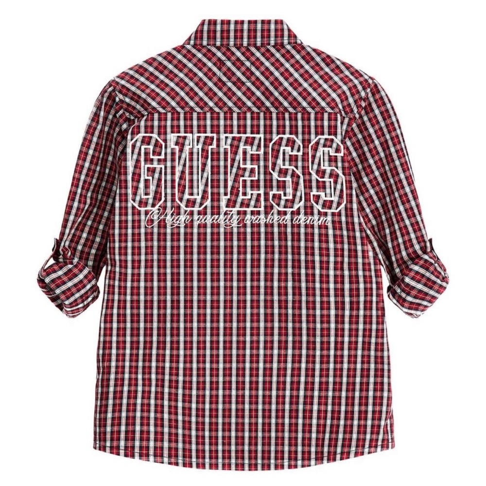 Guess Red and Black Plaid Shirt Big Boys Checked Shirt NWT SIZE 14